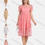 Wholesale Women's Casual Round Neck Puff Sleeve Ruffle Hem Embroidery Knee Length Dress preview