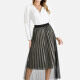 Women's Scallop Waistband Mesh Pleated Skirt  Clothing Wholesale Market -LIUHUA