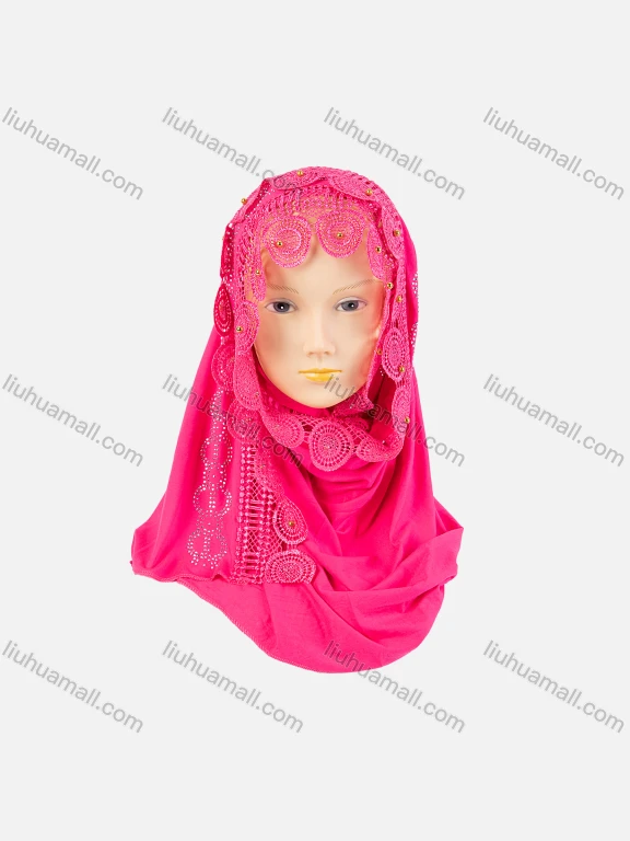 Wholesale Women's Plain Guipure Lace Pearl Decro Wrap Long Arabic Muslim Hijab Turban Scarf