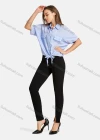 Wholesale Woman's Casual Shirt Collar Button Front Fake Pockets Long Sleeve Tie Front Plain Top - Liuhuamall