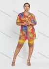Wholesale Women's Short Sleeve V Neck Tropical Print Loose Fit Vacation Pullover Blouse - Liuhuamall