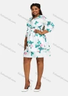 Wholesale Women's Casual Wrap V Neck 3/4 Sleeve Floral Print Lace Up Tiered Short Dress 3101# - Liuhuamall