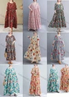 Wholesale Women's Casual Scoop Neck Short Sleeve Shirred Allover Print Maxi Dress - Liuhuamall