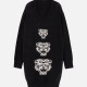 Women's Casual Deep V-Neck Long Sleeve Tiger Pattern Print Short Sweater Dress Dark Brown Clothing Wholesale Market -LIUHUA
