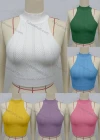 Wholesale Women's Causal Mock Neck Sleeveless Plain Knit Top - Liuhuamall