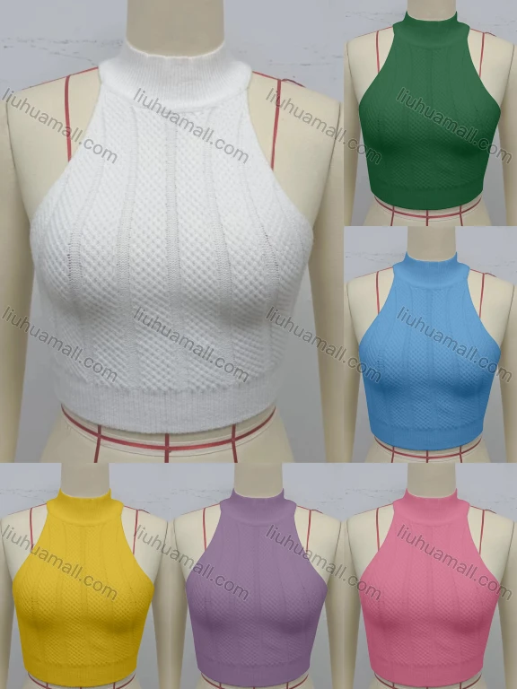 Wholesale Women's Causal Mock Neck Sleeveless Plain Knit Top