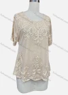Wholesale Women's Elegant Plain Floral Embroidery Round Neck Sheer Short Sleeve Blouse - Liuhuamall