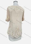 Wholesale Women's Elegant Plain Floral Embroidery Round Neck Sheer Short Sleeve Blouse - Liuhuamall