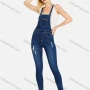 Wholesale Women's Casual Slim Fit Adjustable Strap Distressed Patch Pocket Overall preview