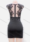 Wholesale Women's Lace Appliques Wrap V Neck Zip Back Bodycon Short Tank Dress - Liuhuamall