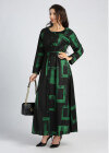 Wholesale Women's Casual Round Neck Long Sleeve Allover Print Button Decor Maxi Dress With Belt - Liuhuamall