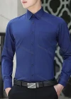 Wholesale Men's Business Long Sleeve Button Closure Patch Pocket Plain Formal Shirt - Liuhuamall