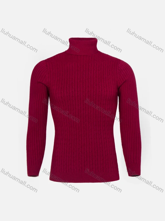 Wholesale Men's Casual Turtleneck Plain Cable Knit Sweater