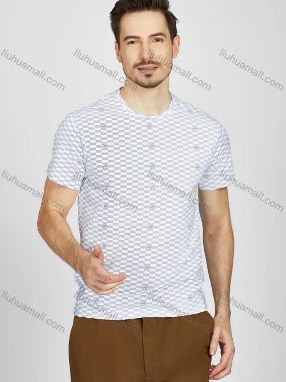 Wholesale Men's Checkerboard Round Neck Short Sleeve Casual Slim Fit T-Shirt LY004#