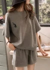 Wholesale Women's Casual Plain Short Sleeve Tops & Shorts 2 Piece Set - Liuhuamall