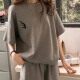 Women's Casual Plain Short Sleeve Tops & Shorts 2 Piece Set Gray Clothing Wholesale Market -LIUHUA