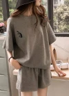 Wholesale Women's Casual Plain Short Sleeve Tops & Shorts 2 Piece Set - Liuhuamall
