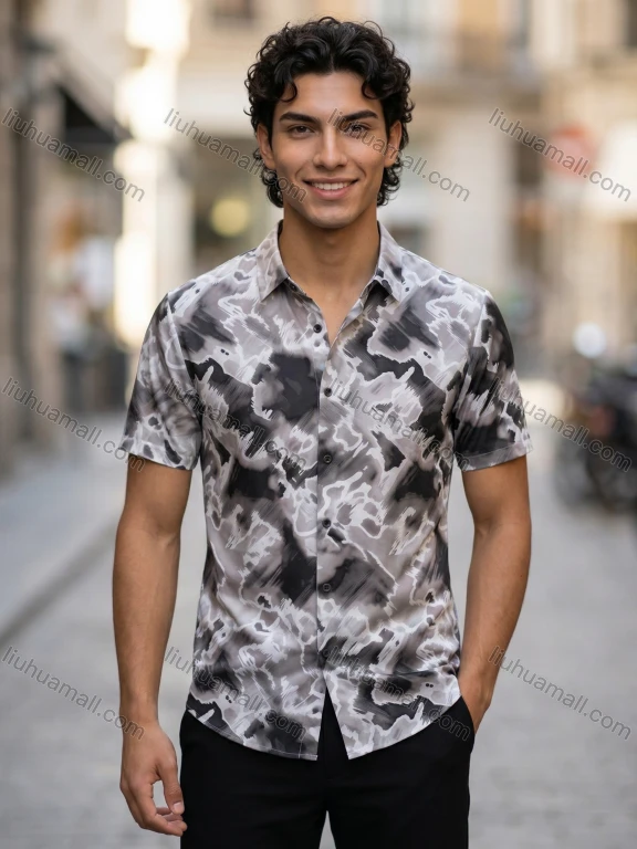 Wholesale 2026 New Men's Slim Fit Abstract Camouflage Short Sleeve Shirt - Casual Summer Business Shirt **Wholesale In Stock