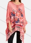 Wholesale Woman's Casual Tie Front Hollow Out  Round Neck Poncho Floral Print Tunic - Liuhuamall