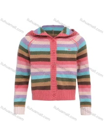 Wholesale Girls Long Sleeve Hooded Sweater Button Front Cardigan Colorful Striped Knitted Jacket, LIUHUA CLOTHING WHOLESALE