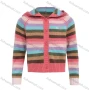 Wholesale Girls Long Sleeve Hooded Sweater Button Front Cardigan Colorful Striped Knitted Jacket preview