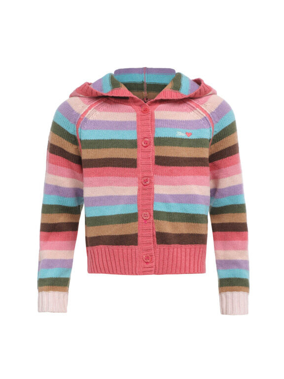 Girls Long Sleeve Hooded Sweater Button Front Cardigan Colorful Striped Knitted Jacket, Clothing Wholesale Market -LIUHUA, Kids-Babies