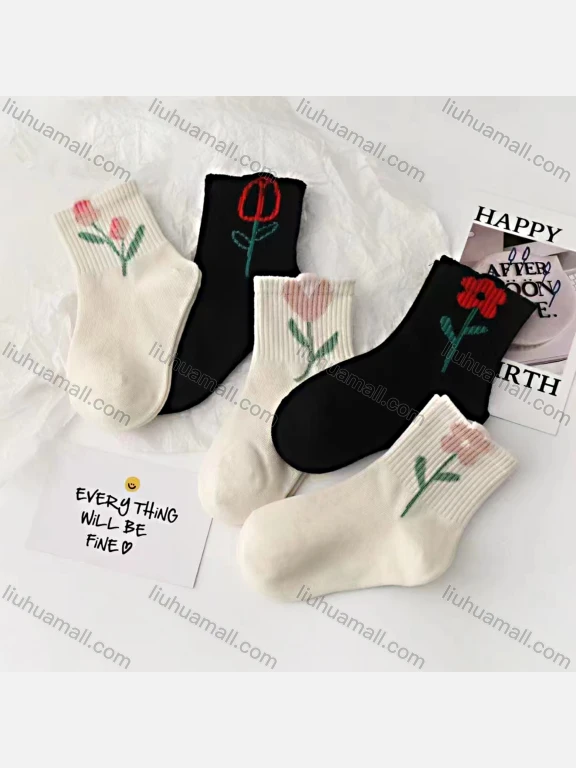 Wholesale Girls Softy Floral Print Cushioned Ankle Socks