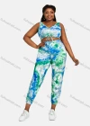 Wholesale Women's V Neck Abstract Print Lace Up Sporty Tank Top&Trouser Sets - Liuhuamall