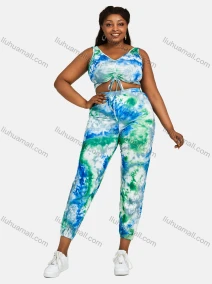 Wholesale Women's V Neck Abstract Print Lace Up Sporty Tank Top&Trouser Sets, LIUHUA CLOTHING WHOLESALE