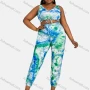 Wholesale Women's V Neck Abstract Print Lace Up Sporty Tank Top&Trouser Sets preview