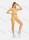 Wholesale Women's Athletic Plain Round Neck Long Sleeve Crop Tops & High Waist Biker Shorts 2 Piece Sports Yoga Set 8037# - Liuhuamall