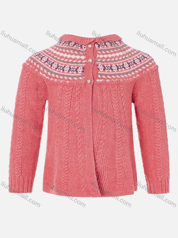 Wholesale Girls Long Sleeve Mock Neck Snowflake Quarter Button Sweater Cardigan