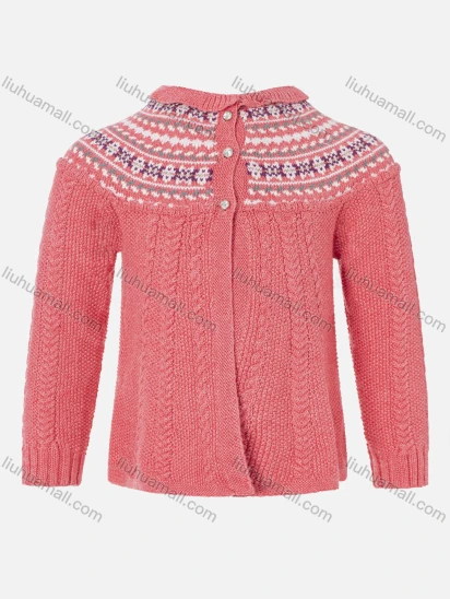 Wholesale Girls Long Sleeve Mock Neck Snowflake Quarter Button Sweater Cardigan