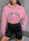 Wholesale Women's Casual Hooded Zipper Colorblock Letter Crop Hoodies - Liuhuamall