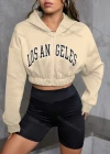 Wholesale Women's Casual Hooded Zipper Colorblock Letter Crop Hoodies - Liuhuamall