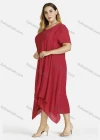 Wholesale Women's Plain Linen Short Sleeve Hanky Hem Midi Dress - Liuhuamall