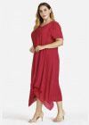 Wholesale Women's Plain Linen Short Sleeve Hanky Hem Midi Dress - Liuhuamall