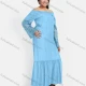 Wholesale Women's Casual Off Shoulder Ruffle Hem Denim Maxi Dress Light Blue Clothing Wholesale Market Liuhua
