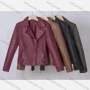 Wholesale Women's Casual Plain Lapel Long Sleeve Zipper PU Leather Jacket preview
