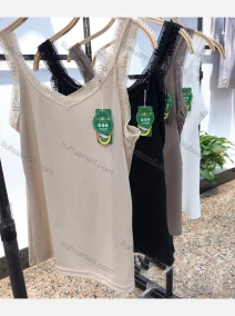 Wholesale Women's Casual Plain Buttons Spaghetti Straps Lace Trim Cami Top, LIUHUA CLOTHING WHOLESALE