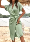 Wholesale Women's Casual Plain Wrap Short Sleeve Ruched Wrap Hem Midi Dress - Liuhuamall