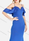 Wholesale Women's Elegant Plain Crisscross Back Rhinestone Ruffle Trim Maxi Cami Mermaid Evening Dress - Liuhuamall