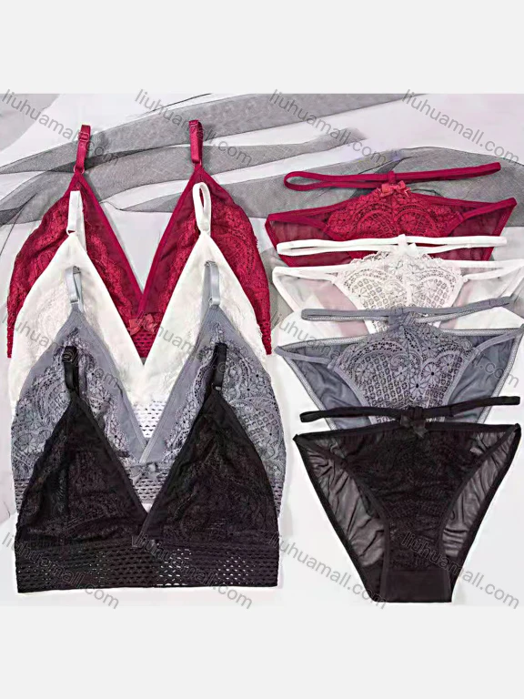 Wholesale Women's Plain Lace Embroidery Comfortable Thin Cup Bra Pantie Lingerie Set