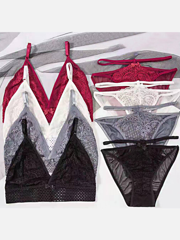 Women's Plain Lace Embroidery Comfortable Thin Cup Bra Pantie Lingerie Set, Clothing Wholesale Market -LIUHUA, WOMEN, Underwear