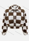Wholesale Women's Casual Checkerboard Print Zipper Long Sleeve Crop Fluffy Jacket - Liuhuamall