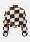 Wholesale Women's Casual Checkerboard Print Zipper Long Sleeve Crop Fluffy Jacket - Liuhuamall