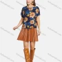 Wholesale Women's Casual Bat Sleeve Floral Print Drawstring Top With Pleated Skirts 2 Piece Set preview