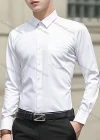 Wholesale Men's Business Long Sleeve Button Closure Patch Pocket Plain Formal Shirt - Liuhuamall