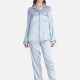 Women's Lounge Plain Lapel Neck Long Sleeve Button Down Patch Pocket Tops & Pants 2 Piece Set Pajama Suit Light Blue Clothing Wholesale Market -LIUHUA