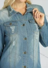 Wholesale Women's Distressed Washed Ripped Long Sleeve Outerwear Shirt Flap Pockets Frayed Raw Hem Denim Overshirt - Liuhuamall